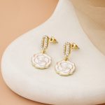 Elegant White Rose Drop Earrings with Crystal Link Accent