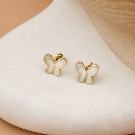 Mini White Butterfly Stud Earrings – Delicate Charm for Everyday Looks