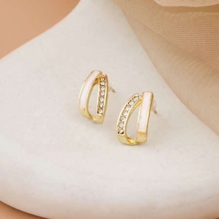 Dual-Arc Crystal Accent Stud Earrings
