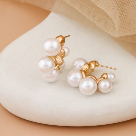 Pearl Cluster Textured Hoop Earrings – Luxe Volume with Modern Twist