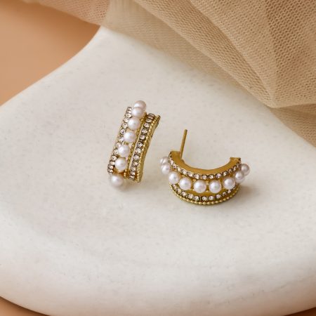 Half Hoop Earrings with Pearl & Crystal Embellishments SS Earring Set