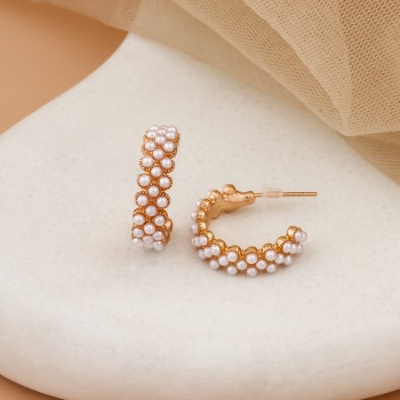 Mini Pearl Cluster Hoop Earrings – Classic with a Twist