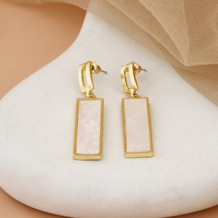 Elegant Marble Drop Earrings – Minimalist Luxe in Ivory & Gold