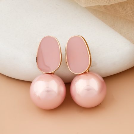 Blush Pink Enamel Drop Earrings – Soft Glam Statement