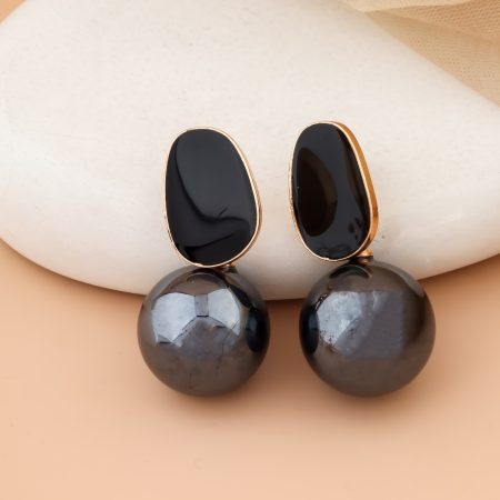 Gloss Black Enamel Ball Drop Earrings – Bold & Chic