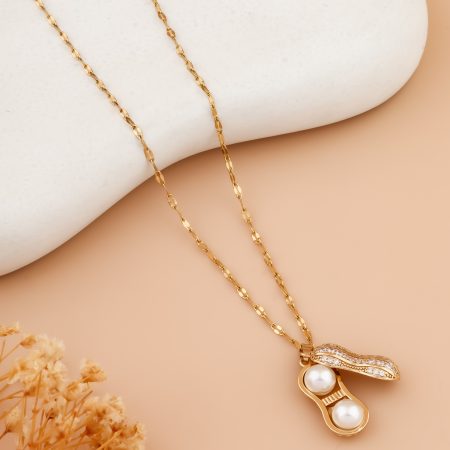 Pearl Peanut Pendant Necklace – Quirky Charm with Sparkle
