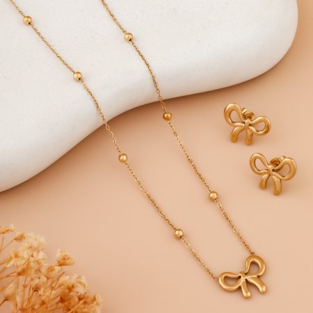 Bow Charm Necklace & Earrings Set – Cute and Classy Combo