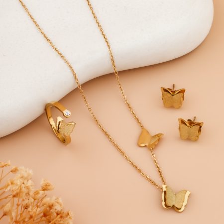 Butterfly Charm Jewellery Set – Necklace, Earrings & Ring