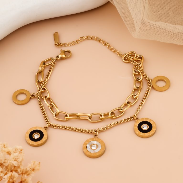 Layered Charm Bracelet with Circular Discs – Luxe Statement Look