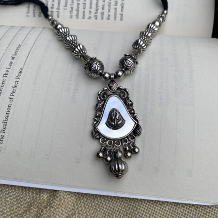 Oxidized Silver Teardrop Pendant Necklace Set with Black Enamel – Ethnic Jewellery