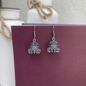 Oxidized Silver Dome Jhumka Earrings with Engraved Detailing – Traditional Ethnic Jewellery