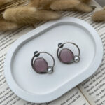 Premium Oxidized Round Earrings with Pink Stone & Pearl Accent